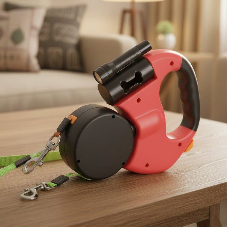 Dual Dog Retractable Leash with Integrated Flashlight