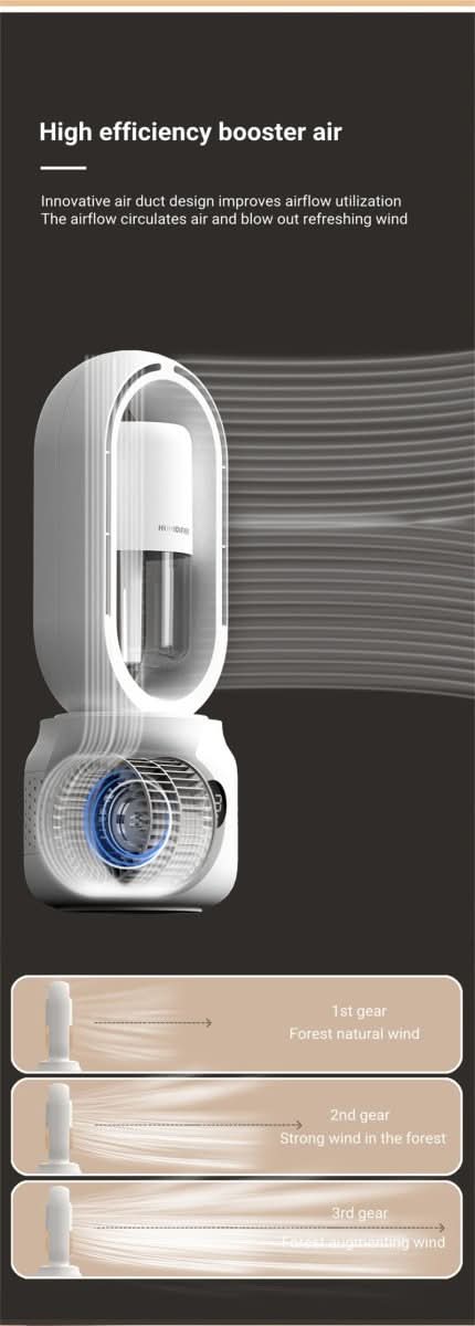 Compact Blade-Free Fan with Humidifier and Night Light for Ultimate Comfort