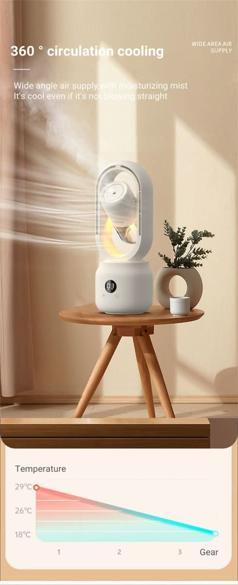Compact Blade-Free Fan with Humidifier and Night Light for Ultimate Comfort