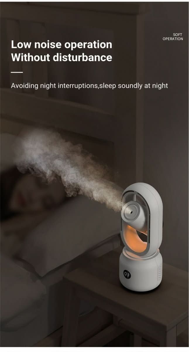 Compact Blade-Free Fan with Humidifier and Night Light for Ultimate Comfort