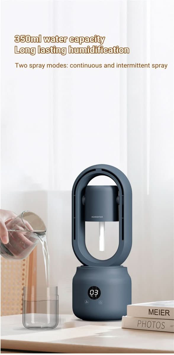 Compact Blade-Free Fan with Humidifier and Night Light for Ultimate Comfort