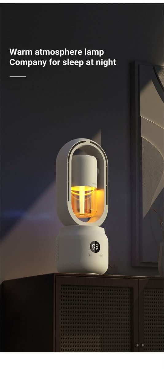 Compact Blade-Free Fan with Humidifier and Night Light for Ultimate Comfort
