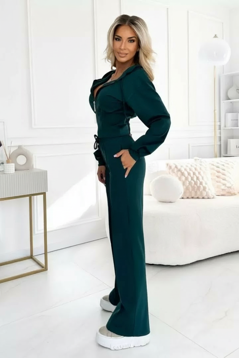 Women's 2-Piece Jogging Suit | Wide Leg Pants and Short Hoodie