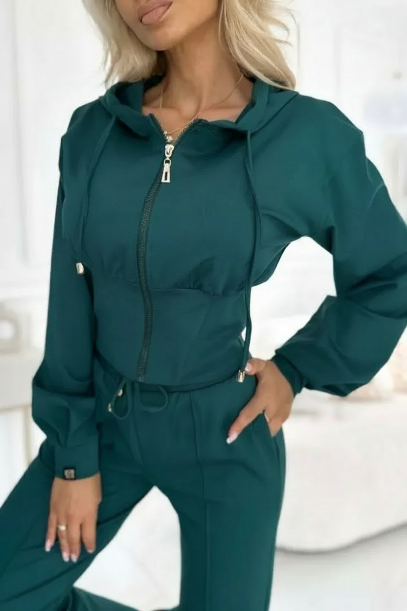 Women's 2-Piece Jogging Suit | Wide Leg Pants and Short Hoodie