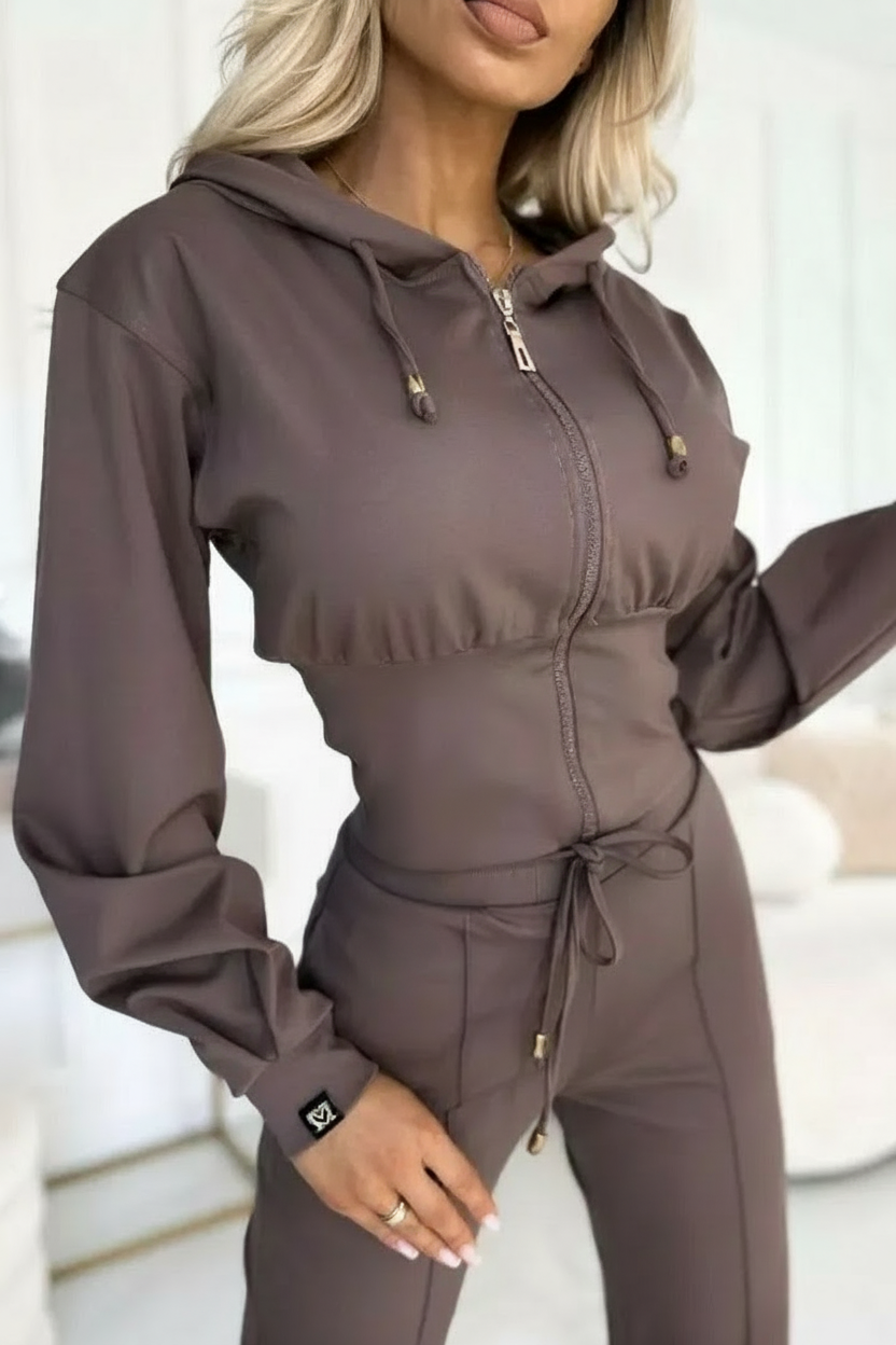 Women's 2-Piece Jogging Suit | Wide Leg Pants and Short Hoodie