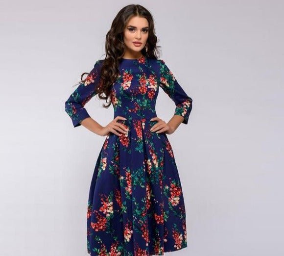 Ladies Floral Print Wedding Guest Dress | Midi