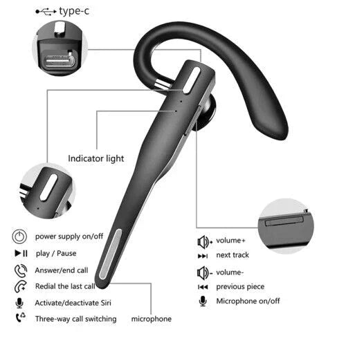 Dual Microphone Wireless Bluetooth 5.1 Noise-Cancelling Trucker Headset/Earpiece