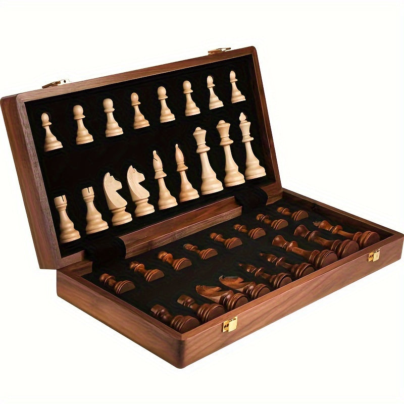 Foldable Portable Wooden Chess Set with Board and Pieces