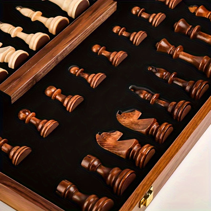 Foldable Portable Wooden Chess Set with Board and Pieces