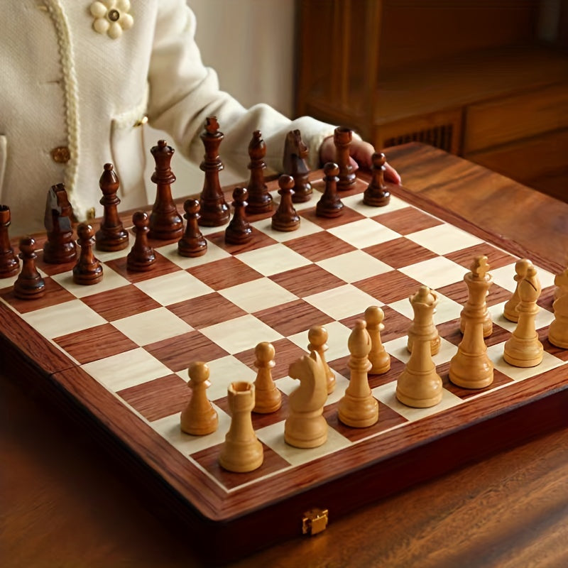 Foldable Portable Wooden Chess Set with Board and Pieces
