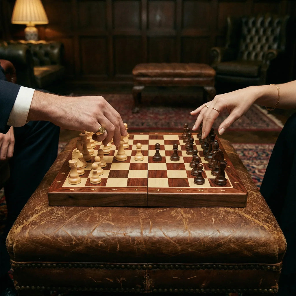 Foldable Portable Wooden Chess Set with Board and Pieces