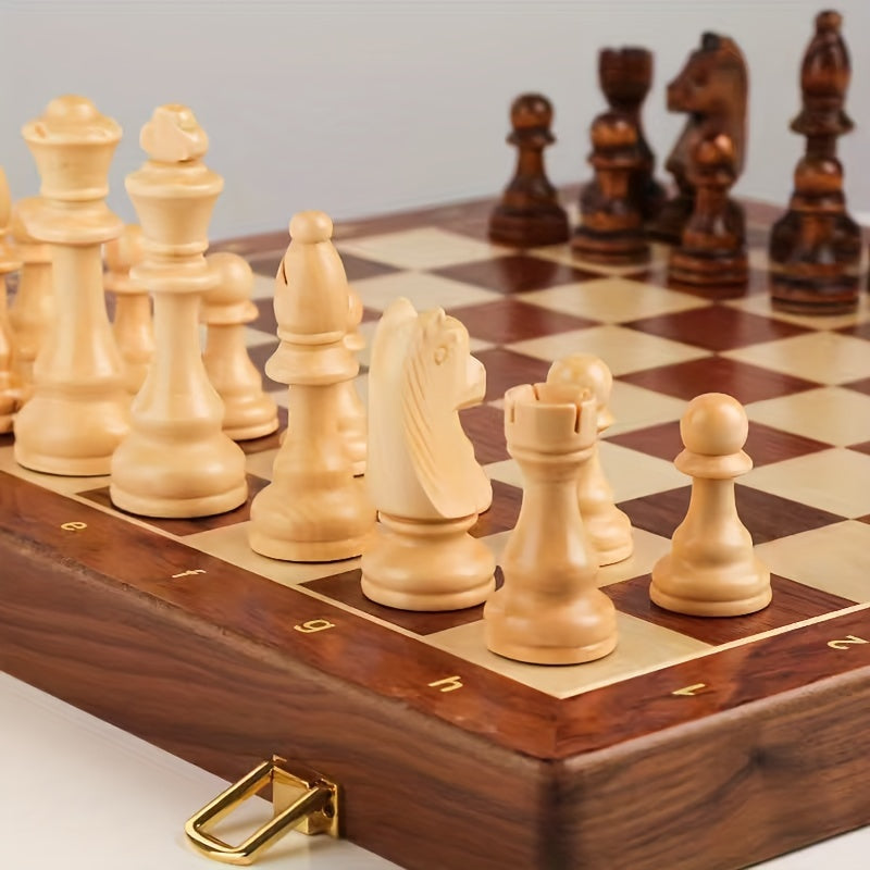 Foldable Portable Wooden Chess Set with Board and Pieces