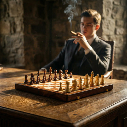 Foldable Portable Wooden Chess Set with Board and Pieces