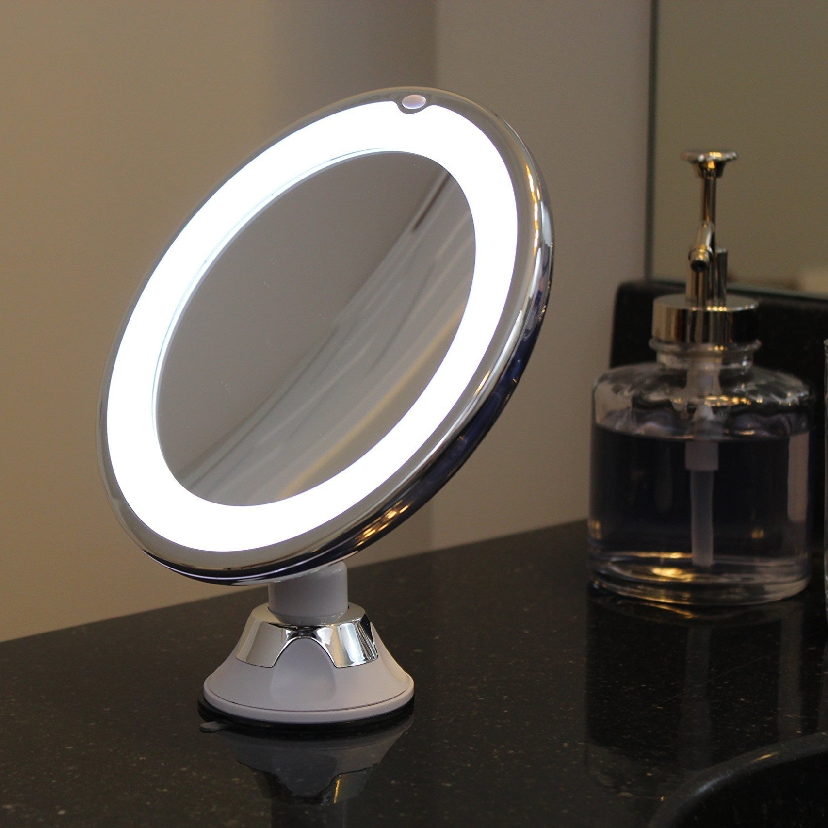 Lighted Round Makeup Mirror with 10x Magnification