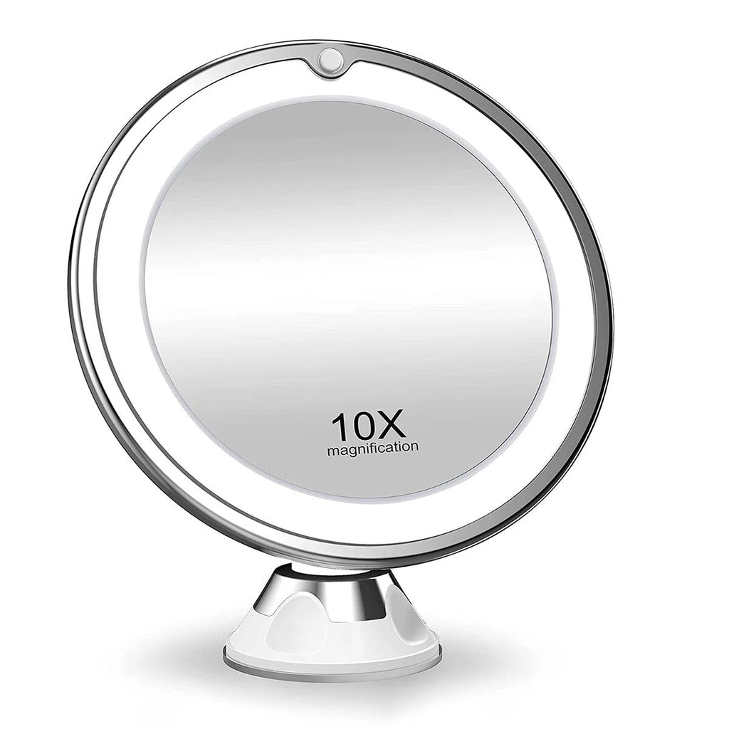 Lighted Round Makeup Mirror with 10x Magnification
