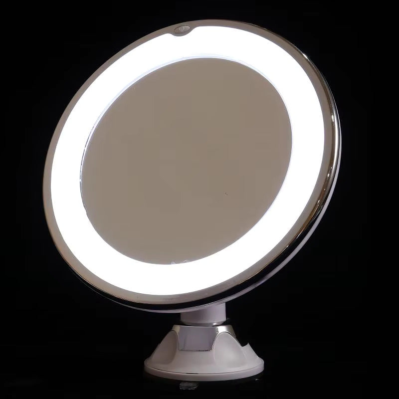 Lighted Round Makeup Mirror with 10x Magnification