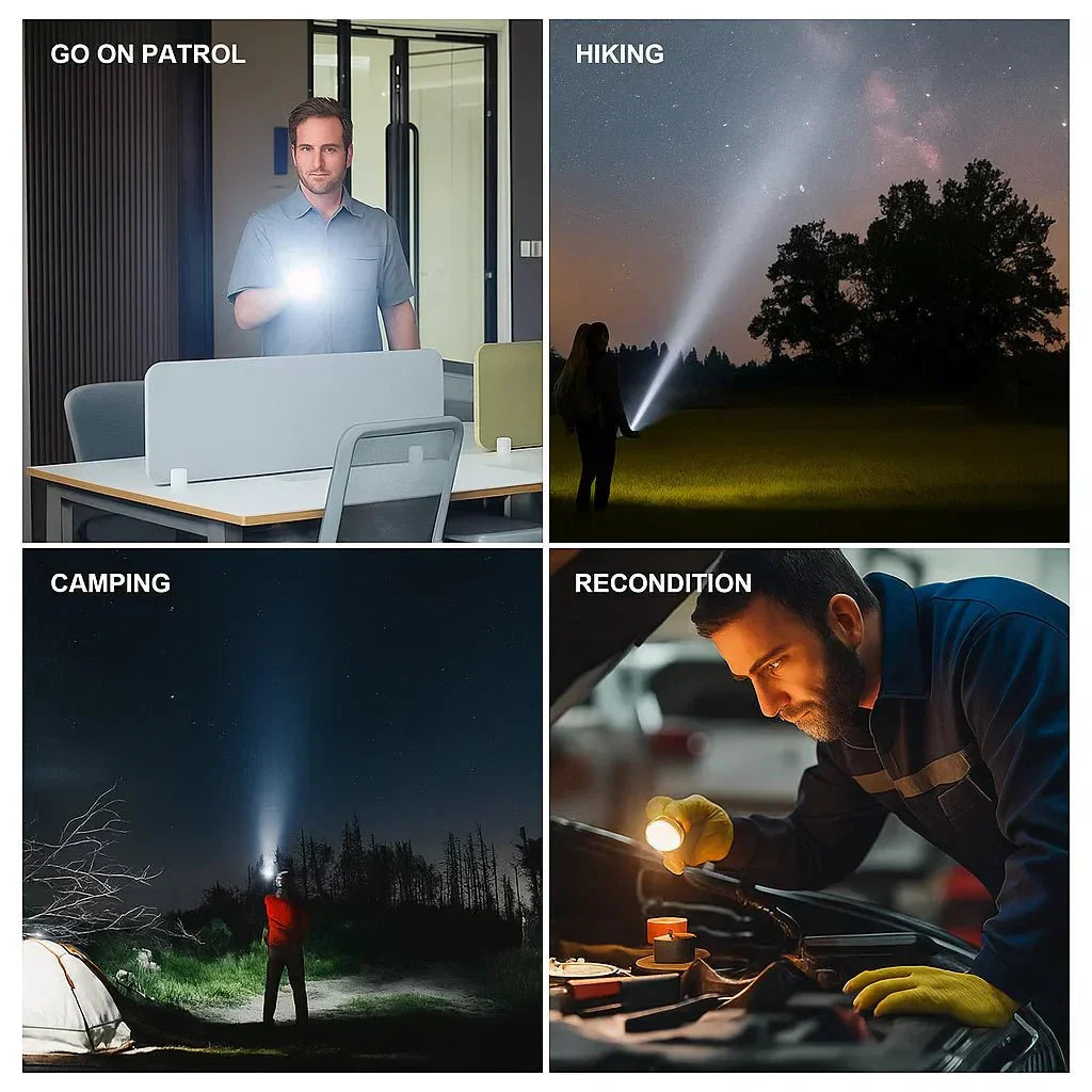 High-Intensity LED Flashlight with 100,000 Lumens, USB Rechargeable & Waterproof Zoom Feature