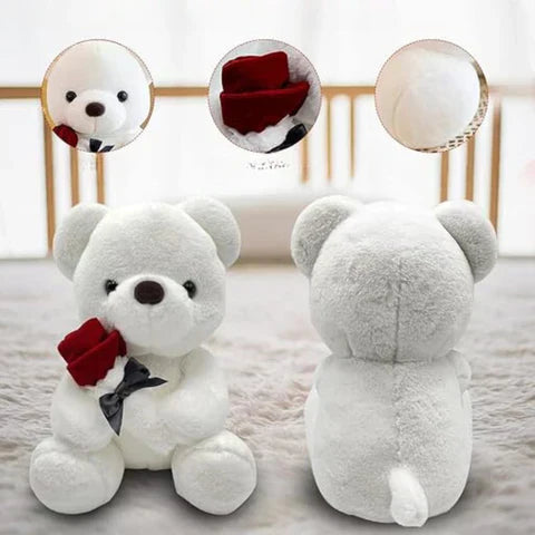 Adorable Teddy Bear Holding a Rose