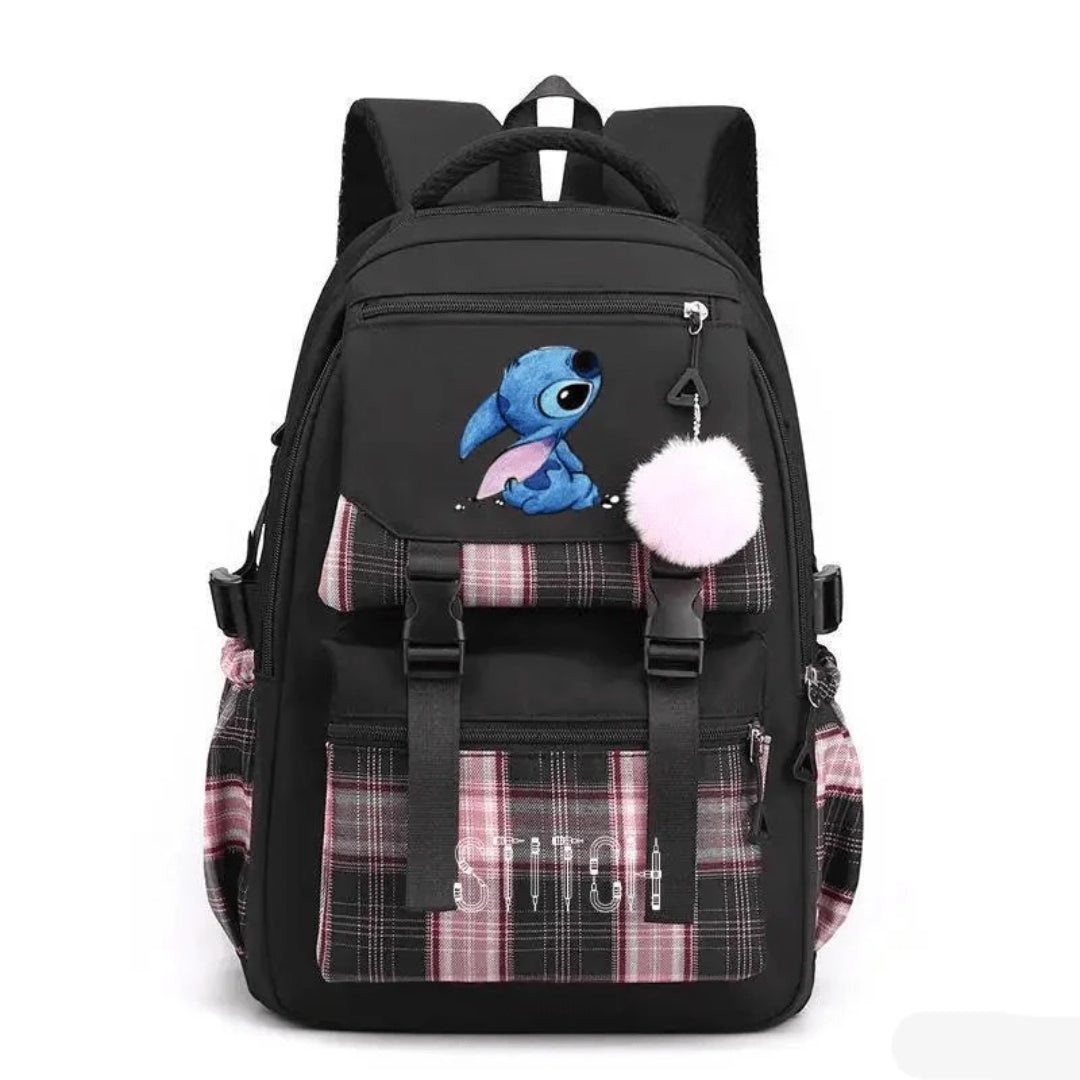 Roomy School Backpack with Stitch Pattern
