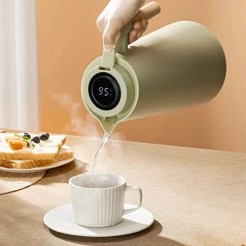 Insulated 1 Liter Thermal Carafe with Temperature Display for Coffee and Tea