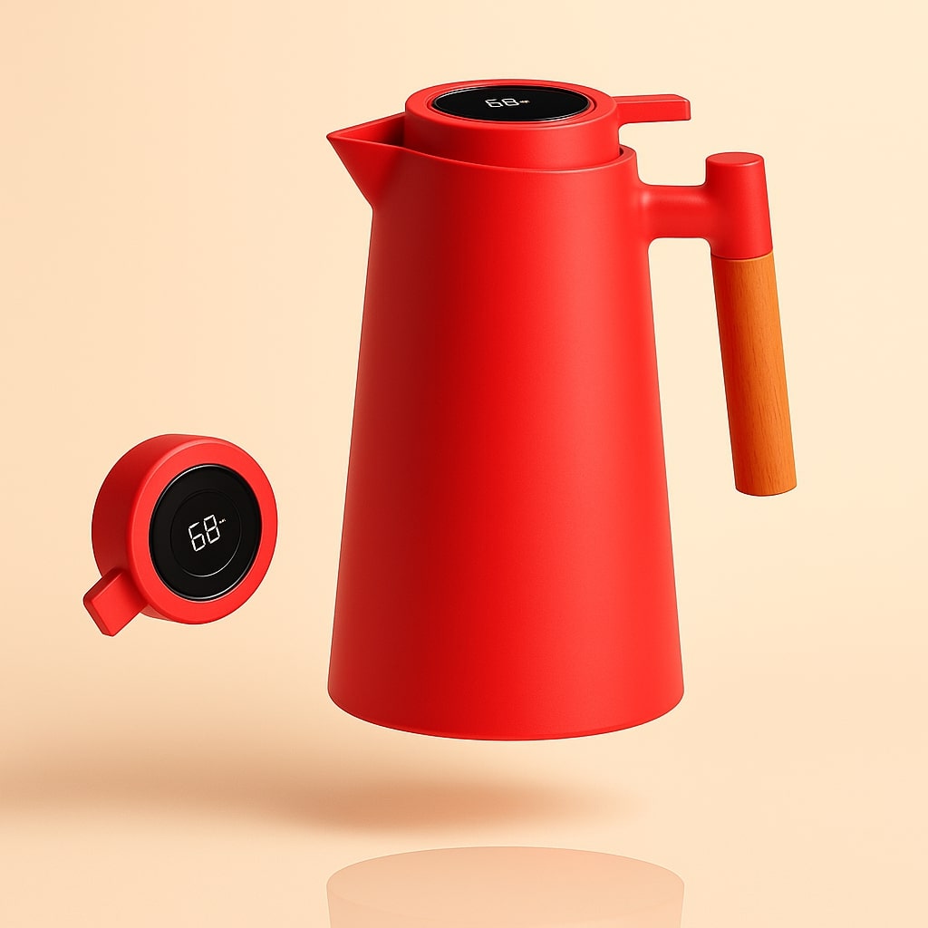 Insulated 1 Liter Thermal Carafe with Temperature Display for Coffee and Tea