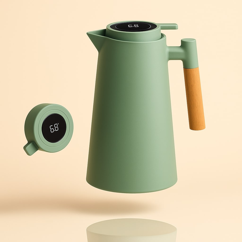 Insulated 1 Liter Thermal Carafe with Temperature Display for Coffee and Tea
