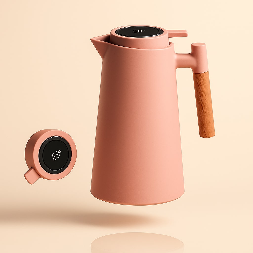 Insulated 1 Liter Thermal Carafe with Temperature Display for Coffee and Tea