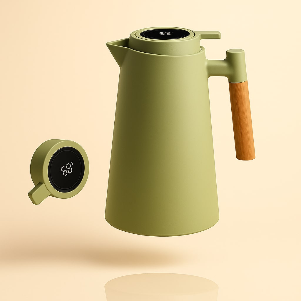 Insulated 1 Liter Thermal Carafe with Temperature Display for Coffee and Tea