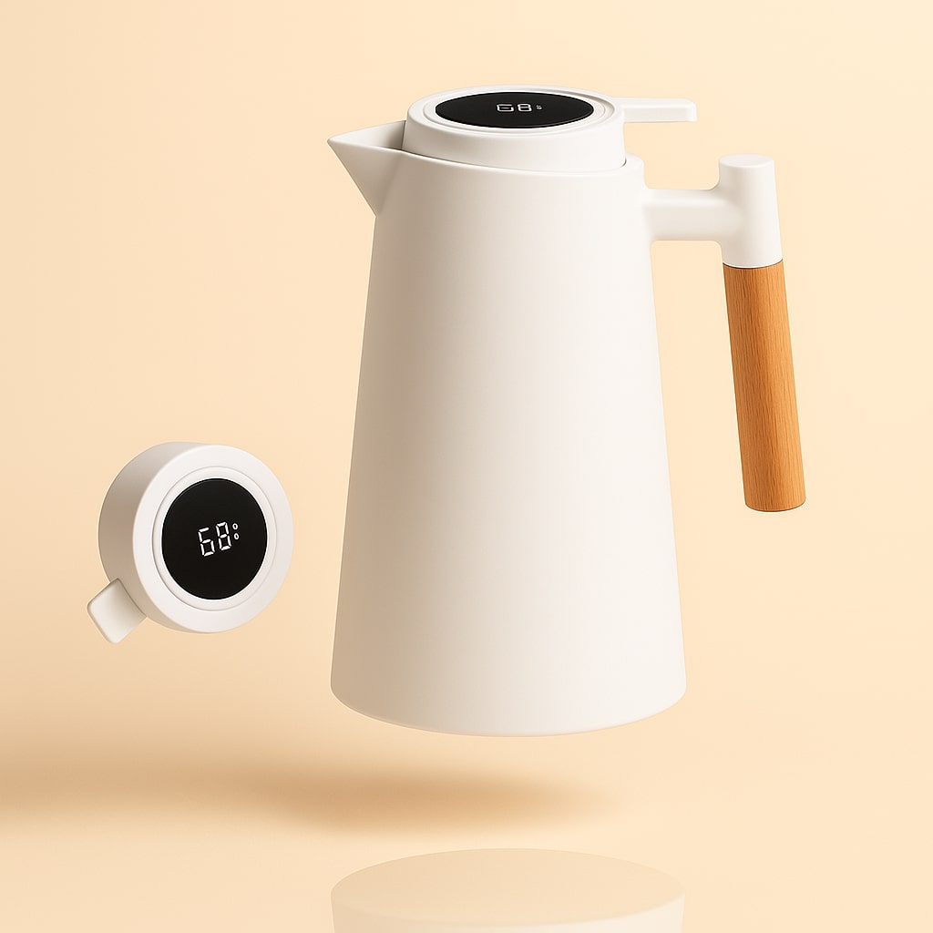 Insulated 1 Liter Thermal Carafe with Temperature Display for Coffee and Tea