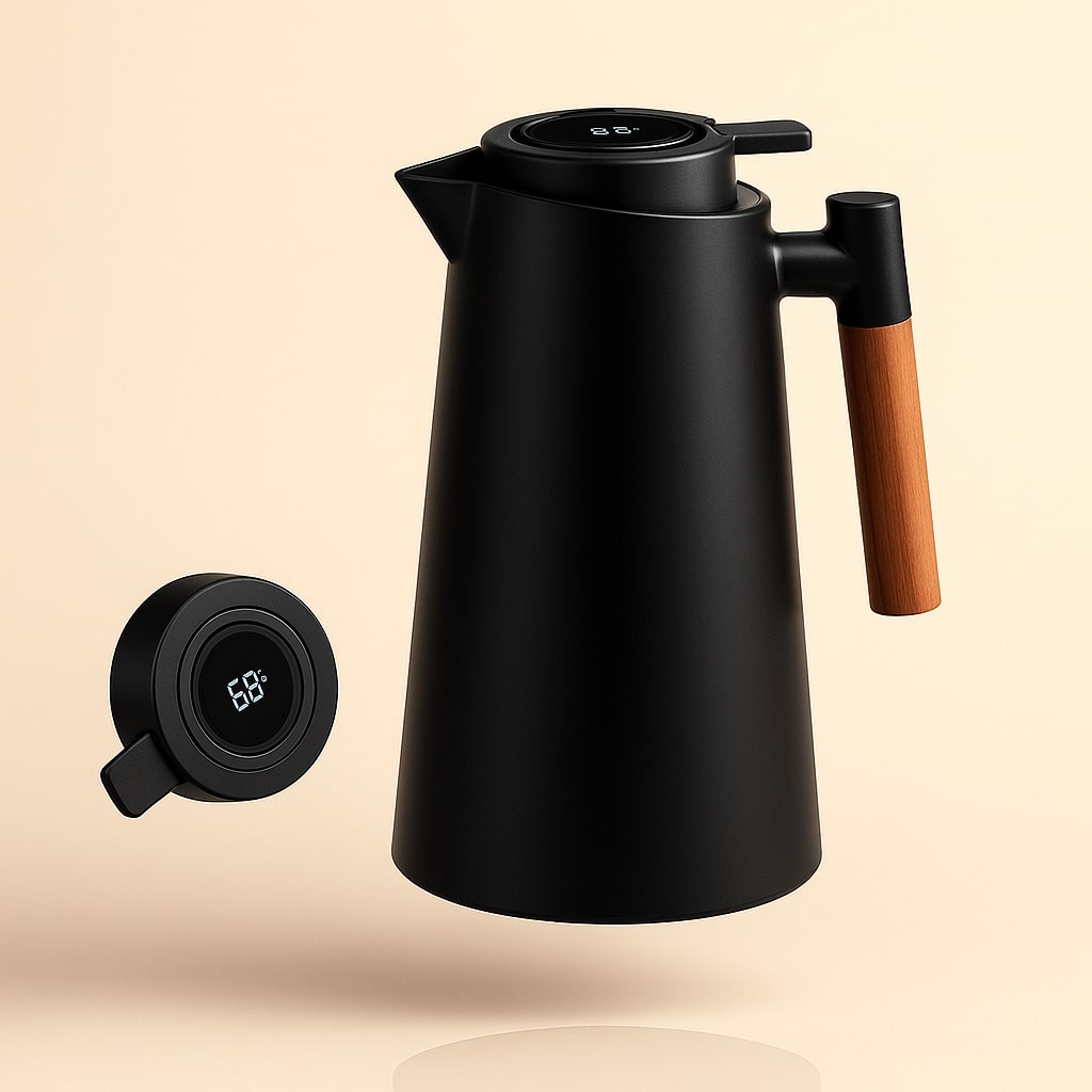 Insulated 1 Liter Thermal Carafe with Temperature Display for Coffee and Tea