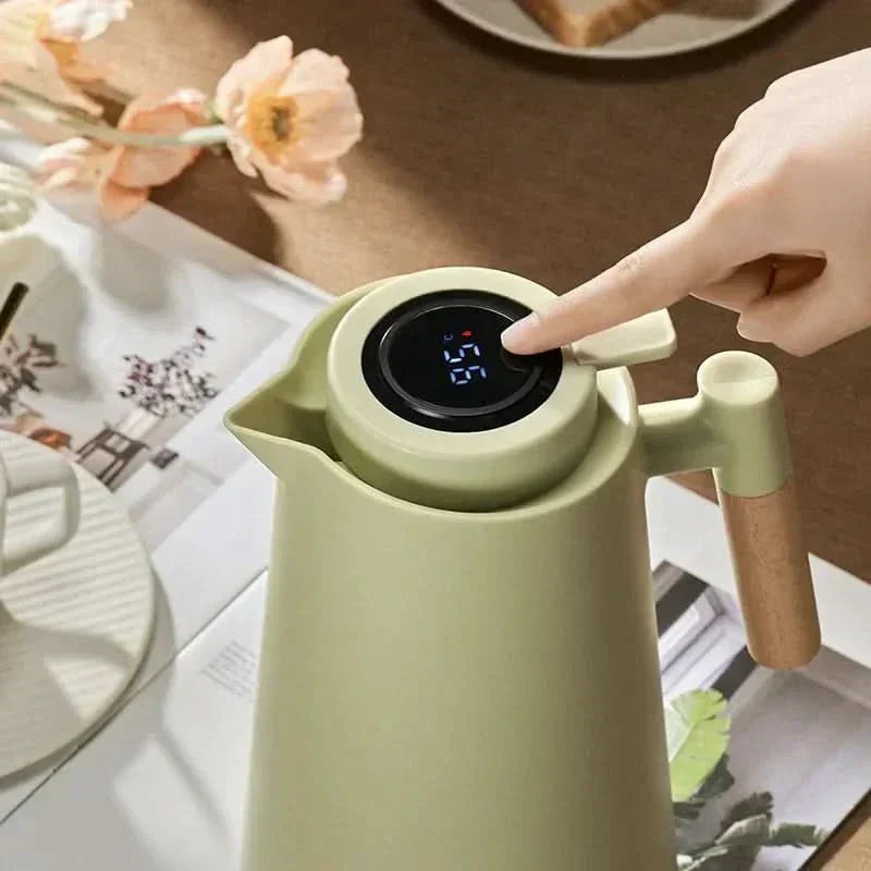 Insulated 1 Liter Thermal Carafe with Temperature Display for Coffee and Tea