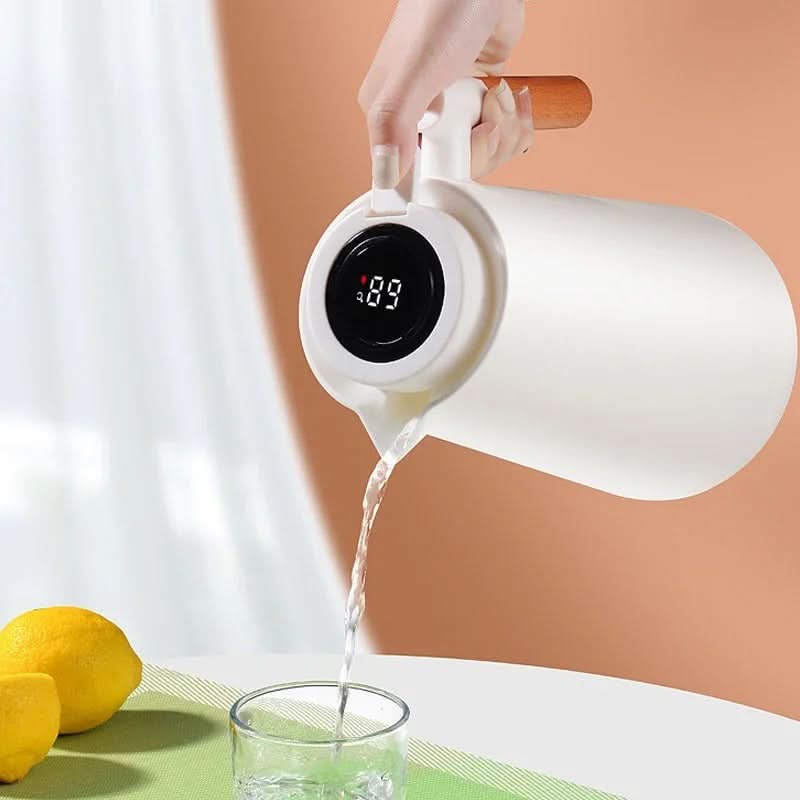 Insulated 1 Liter Thermal Carafe with Temperature Display for Coffee and Tea