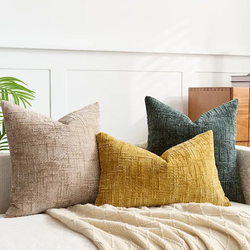 Solid Color Chenille Decorative Cushion with Bamboo Texture for Sofa and Bedroom