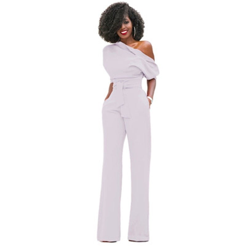 Women's One-Shoulder Wide Leg Jumpsuit | with Waist Belt