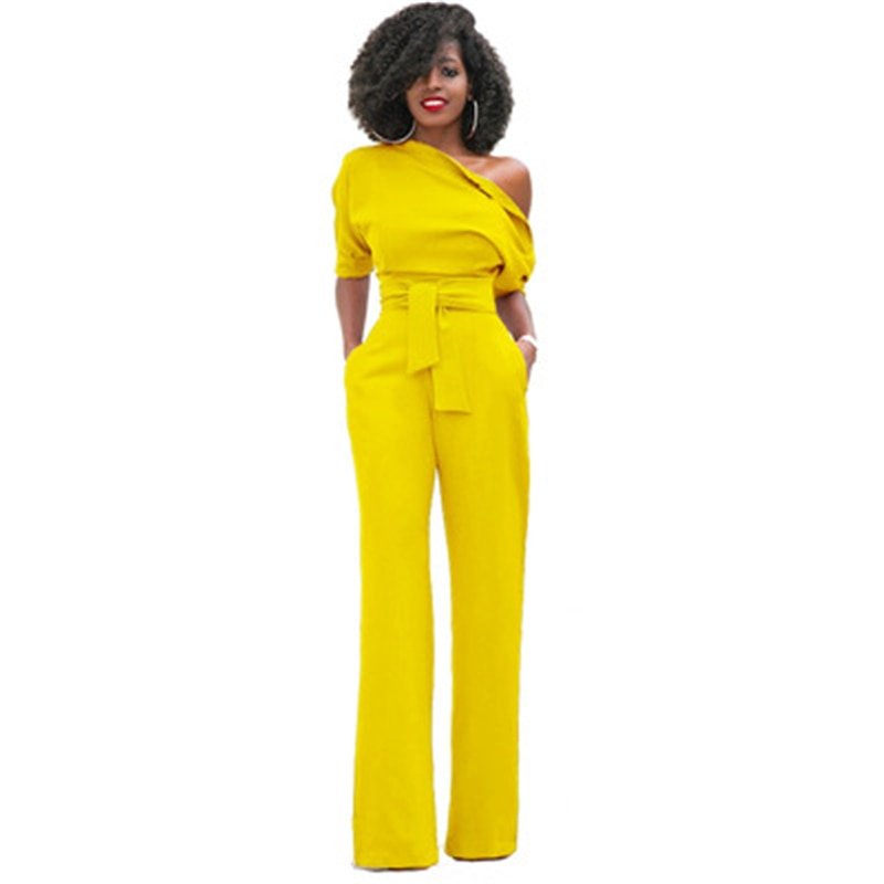 Women's One-Shoulder Wide Leg Jumpsuit | with Waist Belt