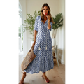 Women's V-Neck Geometric Print Boho Dress | Maxi